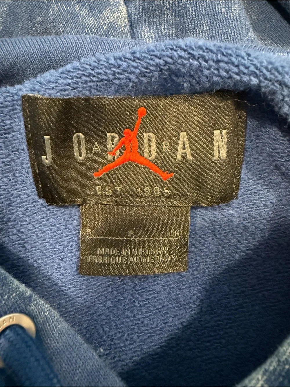 Jordan Essentials Fleece Blue Vintage-Wash Pullover Hoodie Jumpman Patch Size S